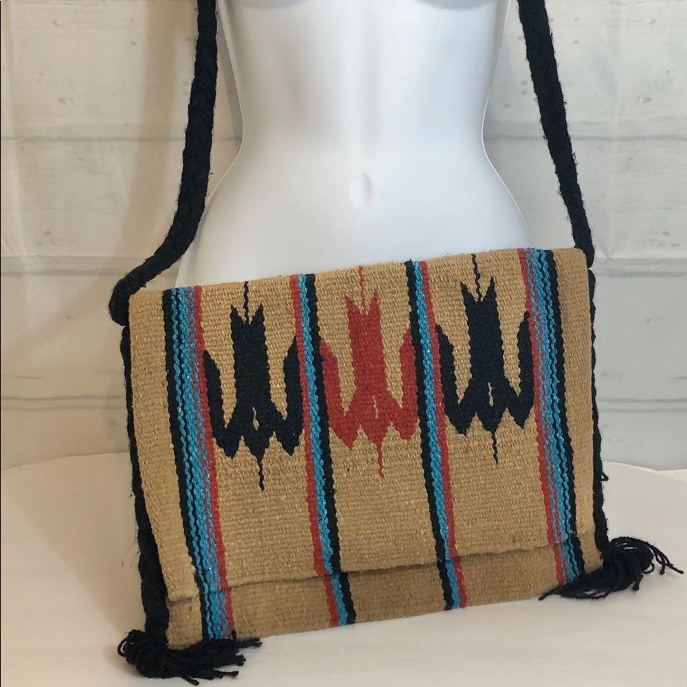 El Paso Saddle Blanket Messenger Bag Women's M Southwestern Woven Purse Vintage